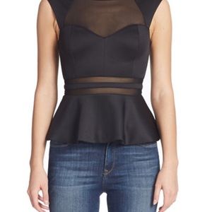 Guess Mesh Panel Peplum Top